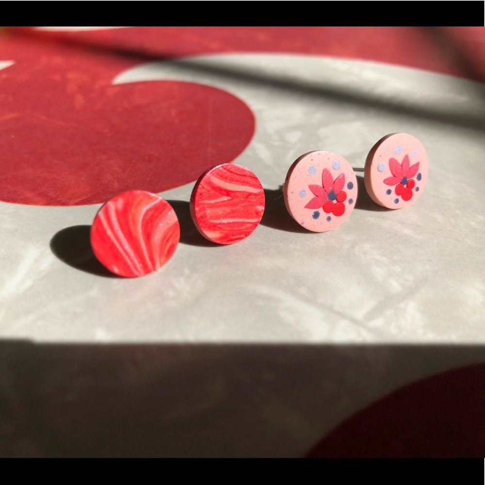 Set of Two Polymer Clay Small Stud Earrings Hypoallergenic Posts